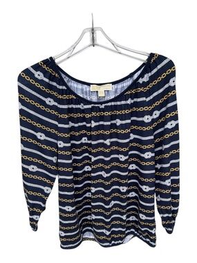 Michael Kors Navy Blue Printed Top (3/4 Sleeve Length)-Size M